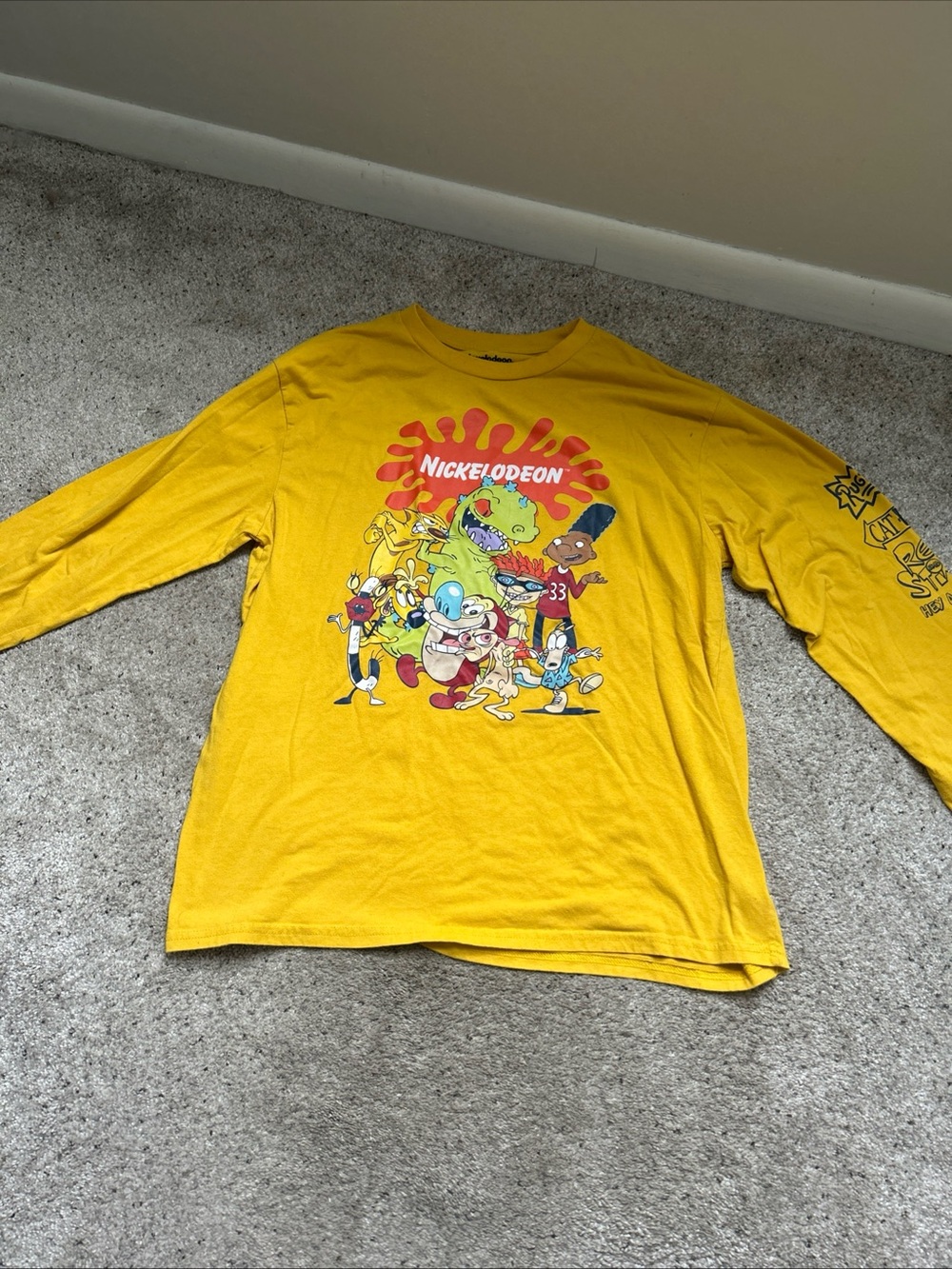 Nickelodeon Yellow Long-Sleeve Cartoon Character Tee men’s large